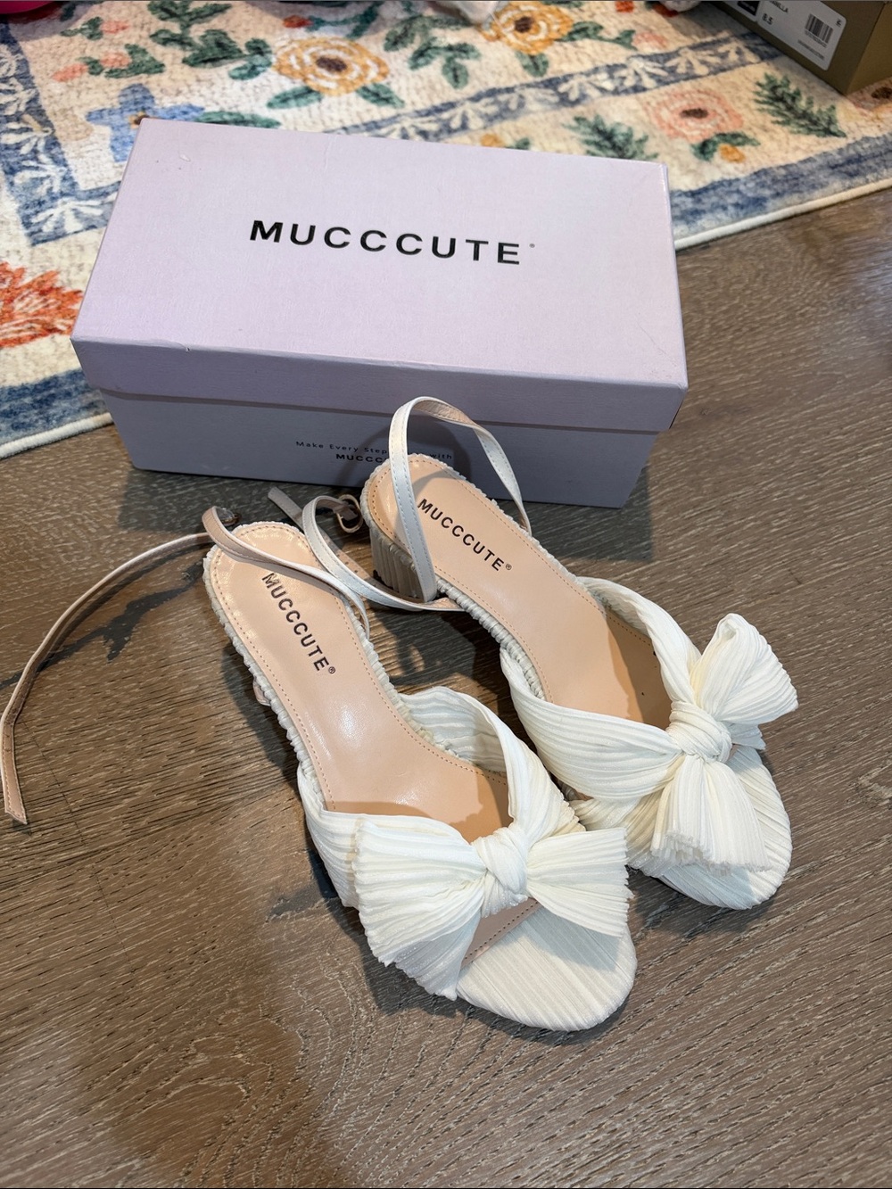 White pleated bow bridal heels